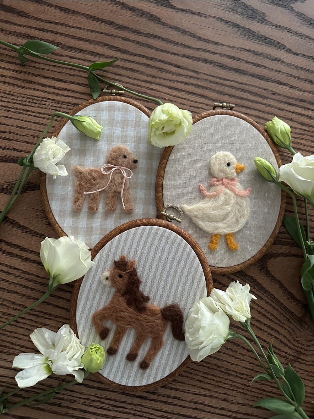 Custom handmade Felted embroidered hoops